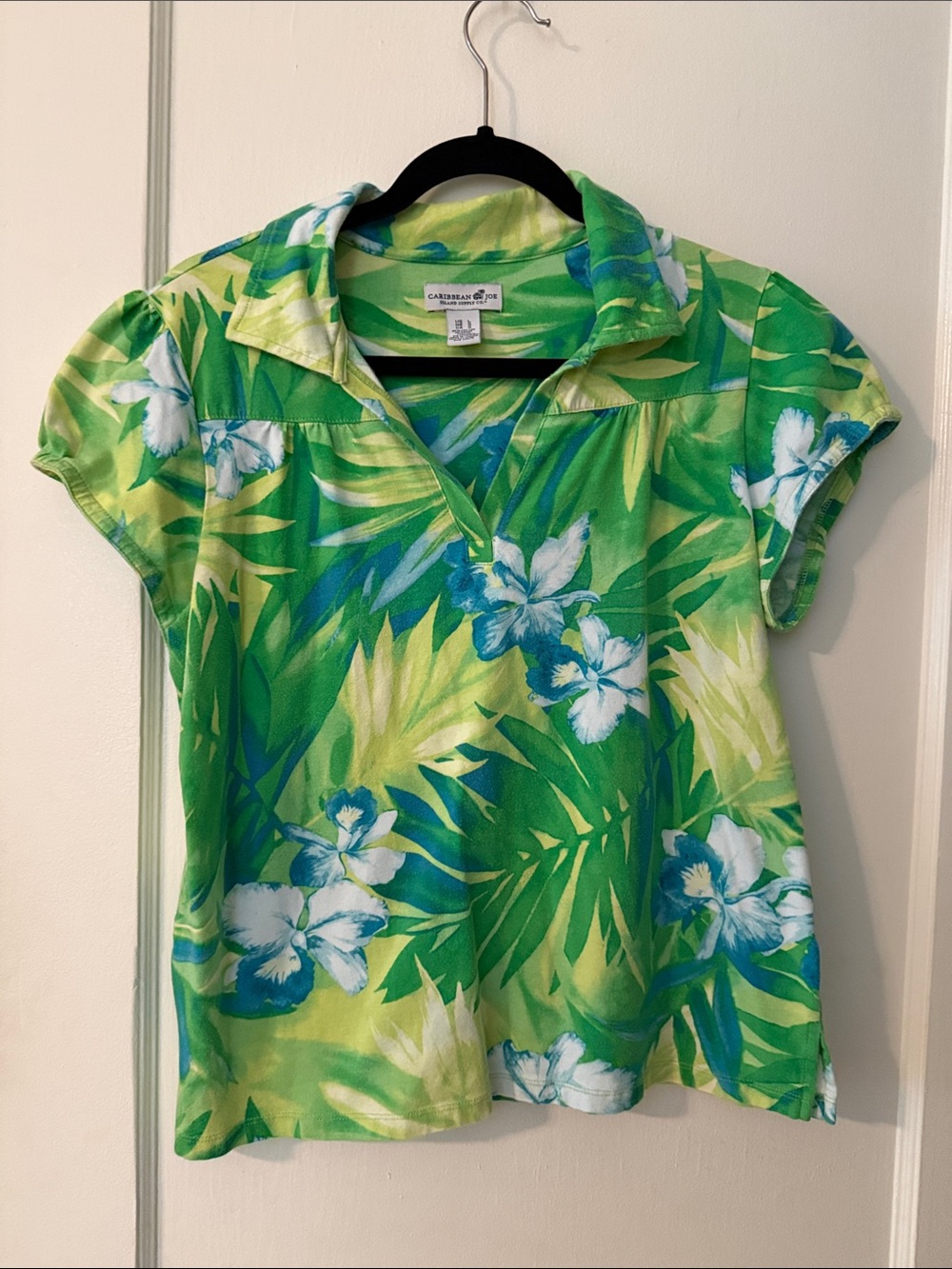 Caribbean Joe Green and Blue Tropical Floral Polo